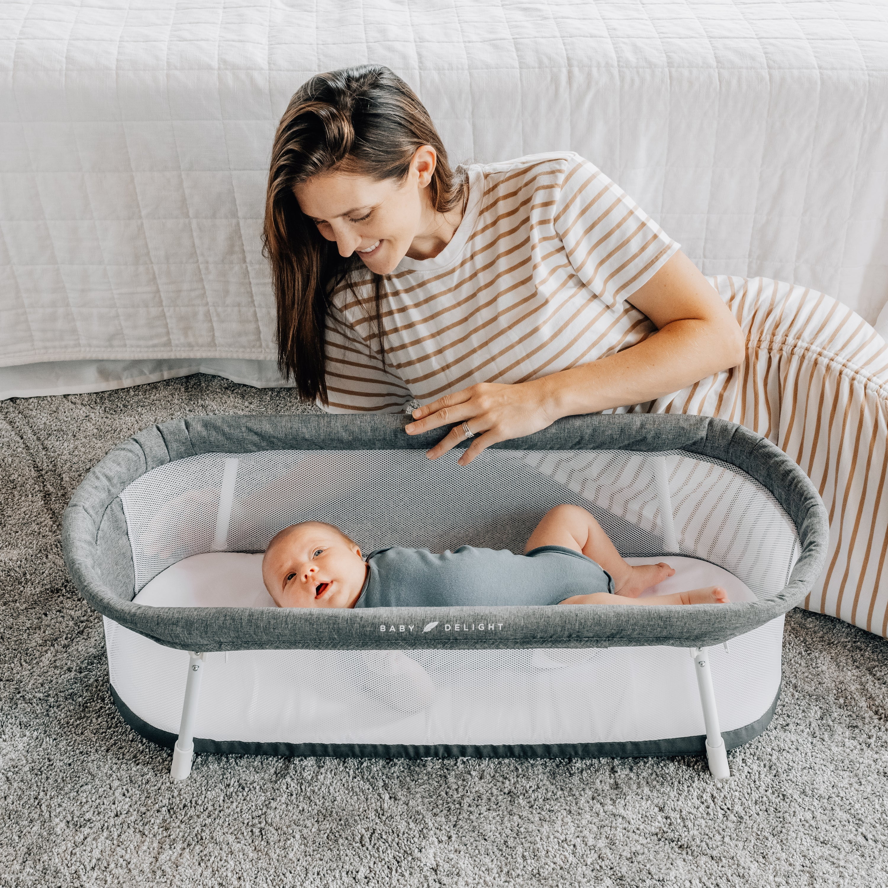 Baby Delight Snuggle Nest Portable Infant Bassinet - Charcoal Tweed