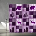 thumbnail image 2 of Rustic Bear Shower Curtain Buffalo Check Patchwork Cabin Camping Wildlife Bear Deer Moose Pine Tree Pinecone Farmhouse Vintage Hunting Purple Fabric Home Bathroom Decor Set with Hooks（84"Wx70"H）, 2 of 3