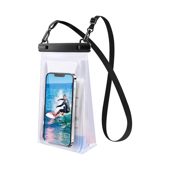IPX8 Waterproof Phone Pouch Floating, [Expandable Space] Waterproof Bag, Cell Phone Dry Bag with Adjustable Lanyard for iPhone Samsung Google Up to 7.0" White