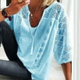 thumbnail image 6 of Fusipu Women Casual Blouse Top U Neck 3/4 Sleeve Hollow out Lace Drawstring T-shirt, 6 of 8