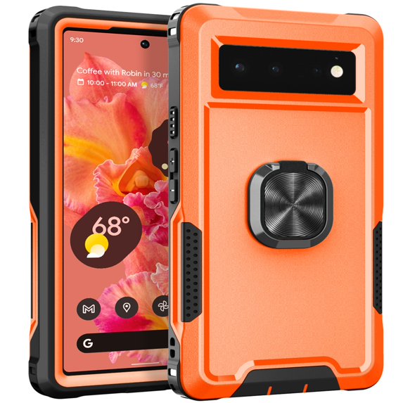 SaniMore for Google Pixel 6 6.4" Magnetic Case, Rugged PC & TPU Bumpers with Car Mount & Ring Kickstand Heavy Duty Full Body Protective Case for Google Pixel 6 Women Men, Orange