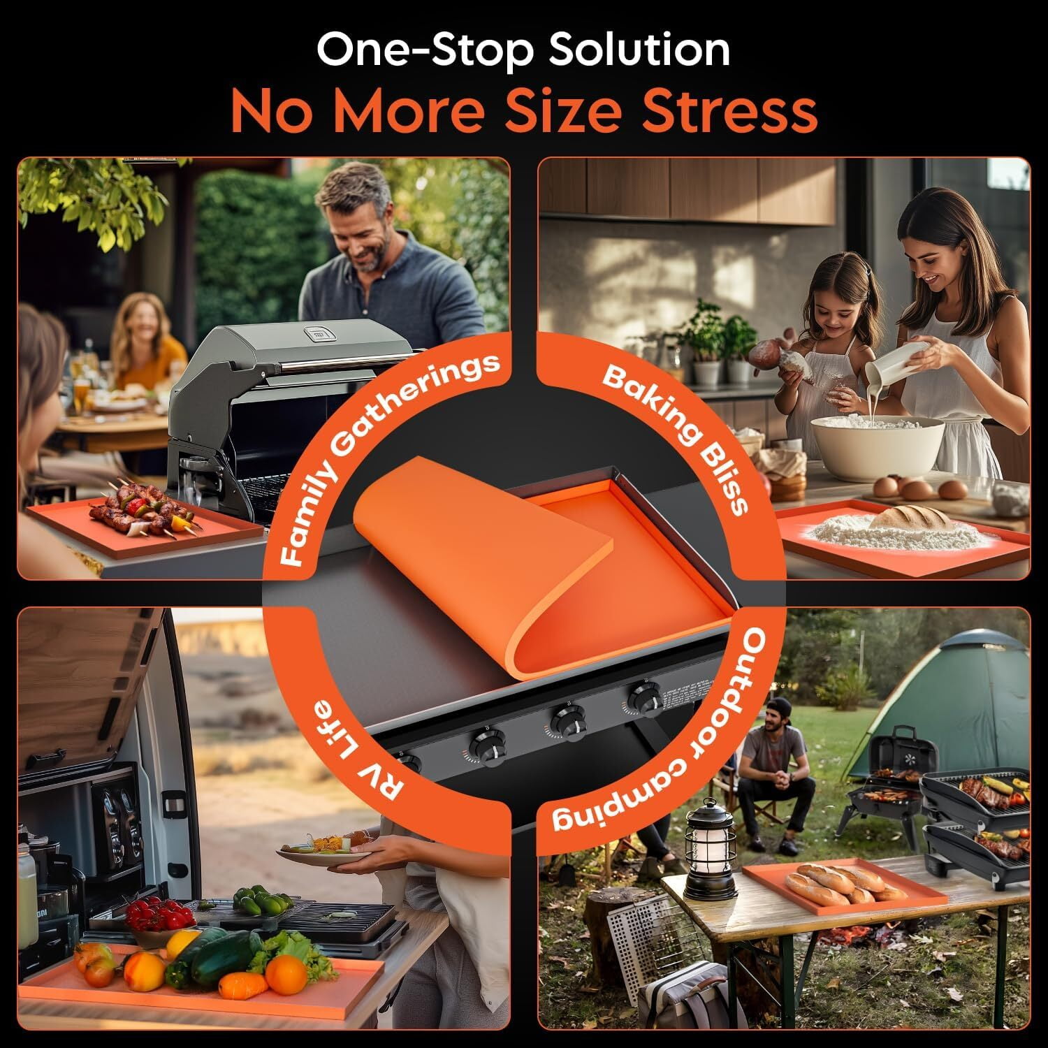 36" Silicone Griddle Mat Fit for Blackstone Griddle, Upgrade Full edge BBQ Griddle Cover for Weber Grill Mat, Protect Griddle from Rodents, Insects, Debris and Rust（orange）