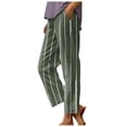 thumbnail image 2 of Beach Pants for Women 2026 Spring Summer Striped Elastic Waist Straight Leg Cotton Linen Cropped Pants with Pockets, 2 of 6