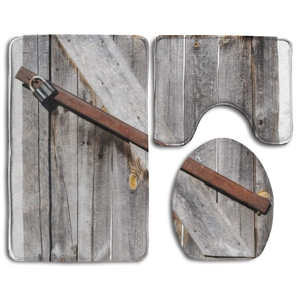 ABPHQTO Puerta del granero de madera envejecida con cerraduras cruzadas oxidadas, antigua granja occidental abandonada 3 piezas Alfombra de baño Alfombra de contorno y tapa de inodoro ABPHQTO Cont-CHAPPLE-23388
