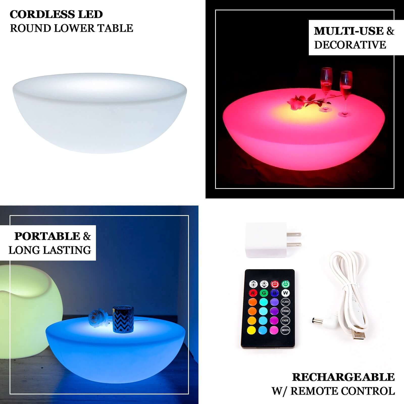 Efavormart 23.5" Cordless LED Rechargeable Round Table, Light Up Furniture - Color Changing, Waterproof with Accessory Bag