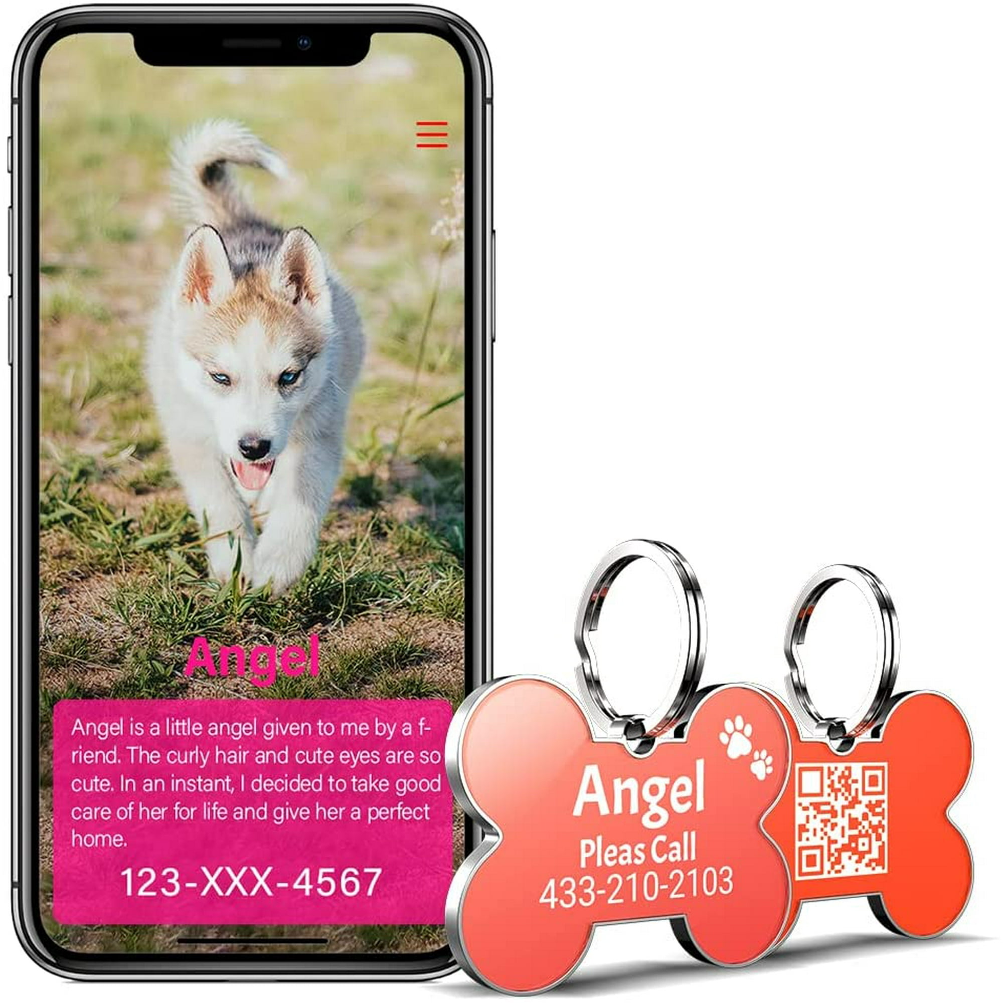 ZMLEVE Pet ID Tags Custom QR Dog tag Dog Tags Personalized Customizable Picture Text and with QR Links to Online Profile Emergency Contact Modifiable Walmart