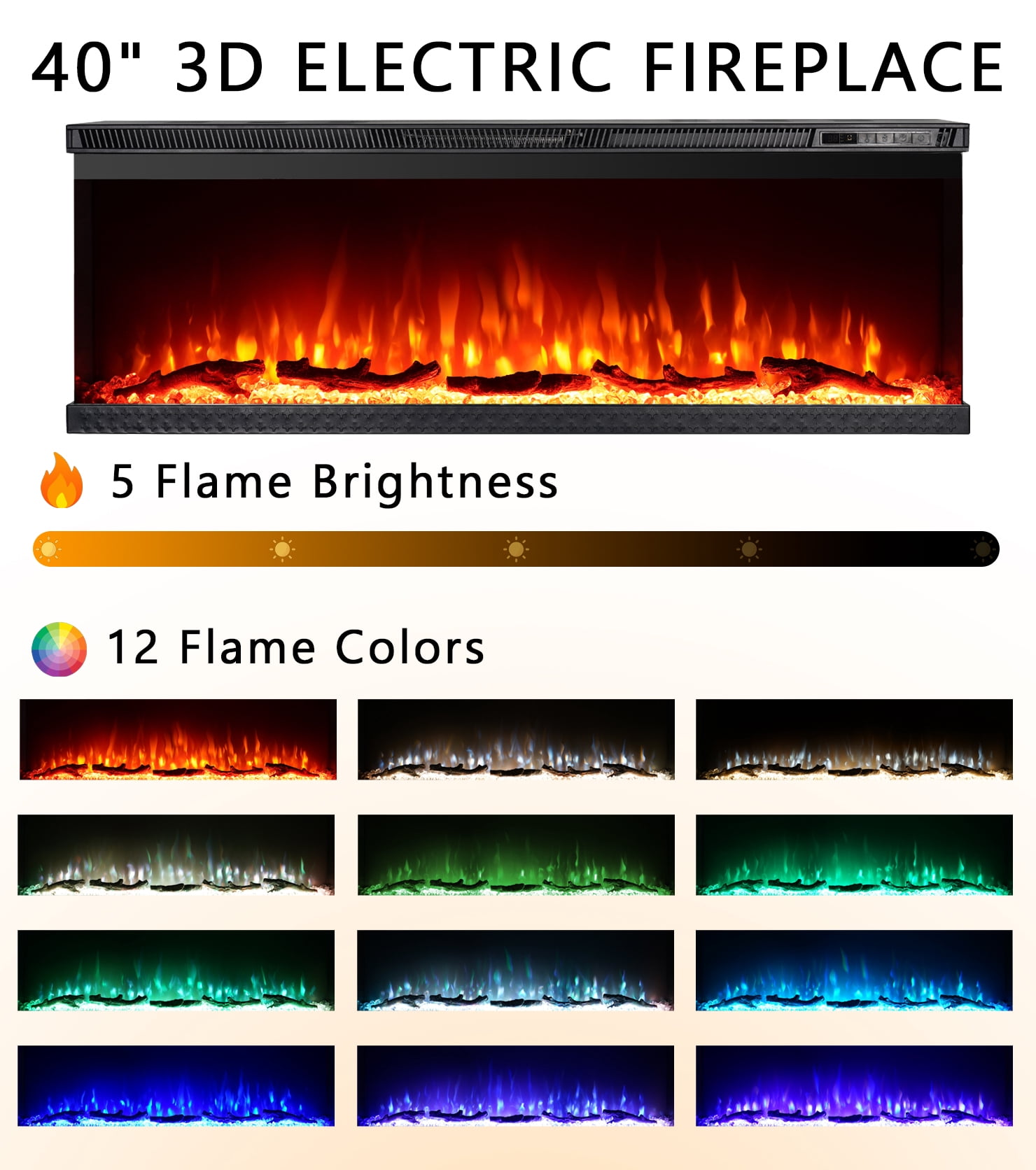 40" 3D Electric Fireplace with Mantel: Realistic Flame, Heating & Decor