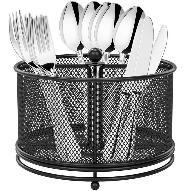 Organizador de utensilios de cocina con rotación de 360°, metal, color negro