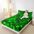 thumbnail image 4 of Manfei Abstract Plaid Print Twin Sheet Sets,Stereoscopic Checkered Twin Fitted Sheet,Green Pixel Grid Flat Sheet For Girls Boys,Breathable Home Decor,3pcs, 4 of 7