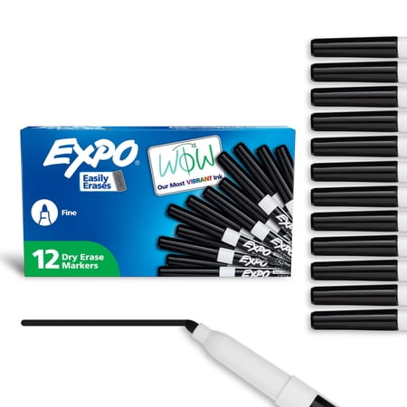 EXPO Black Fine Tip Dry Erase Markers, 12 Count