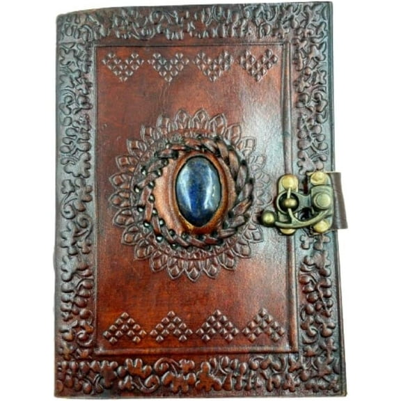 OVERDOSE Lapis Stone Journal With Brass C-Lock - Handmade Journal For Students, Office Bound Leather Journal for men & women | Sketchbook | Notebook Diary - 5 x 7 inches | 12 x 17 cm | A6