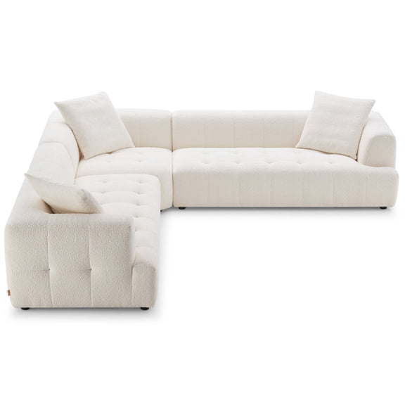 JERFIT 5-Seater Ivory Boucle Fabric Corner Sofa, Modern L-Shaped Sectional Couch with Solid Wood Legs