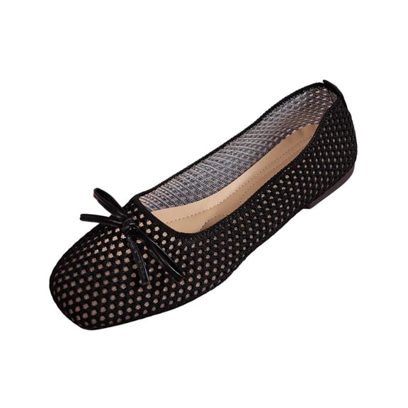 ShiShine Women's Mesh Ballet Flats Cute Bow Square Toe Slip On Shoes Breathable Soft Comfort Walking Shoes