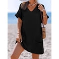thumbnail image 4 of Vestido de baño CUPSHE de punto gofrado con cuello en V negro S, 4 of 5