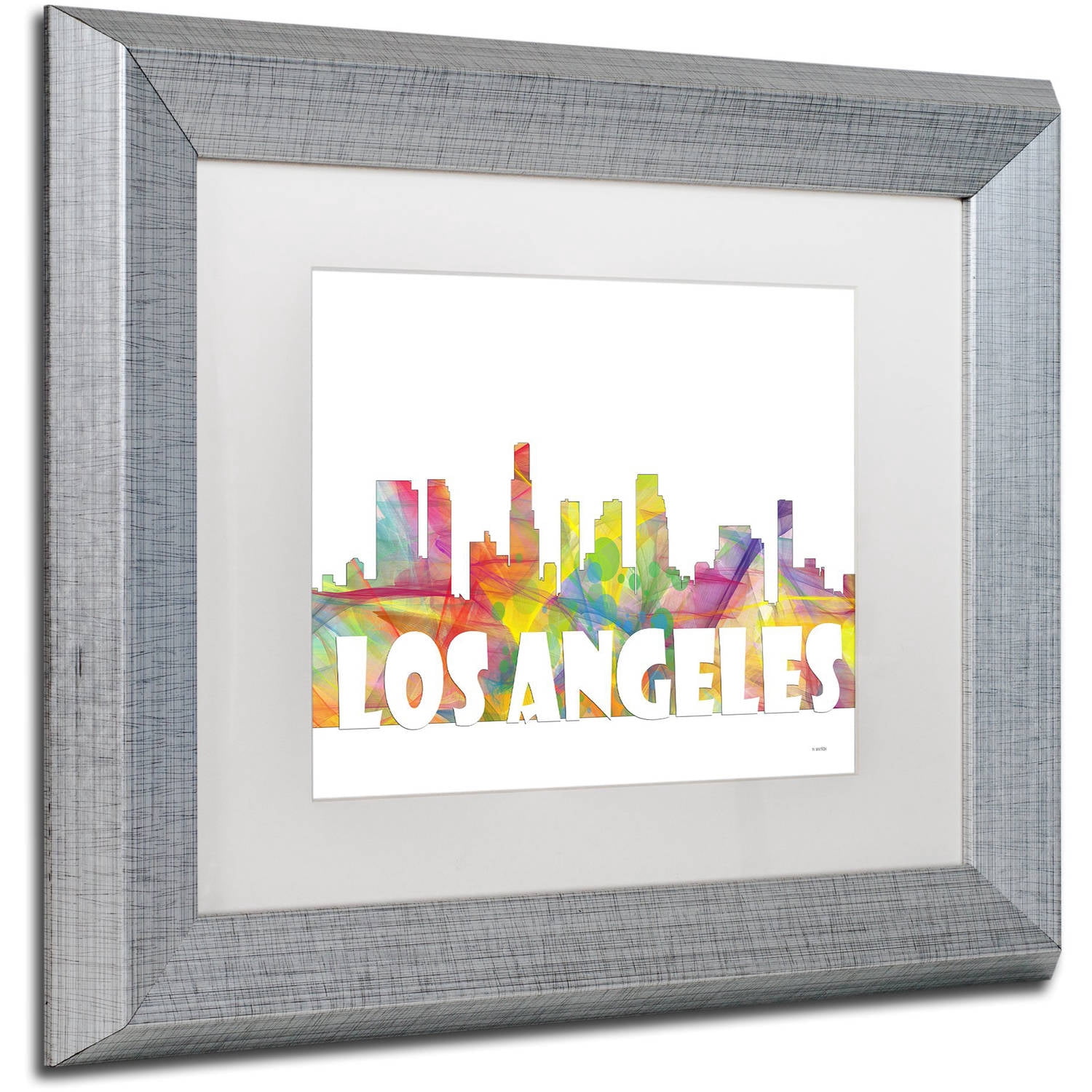 Trademark Fine Art 'Los Angeles CA Skyline Mclr-2' Canvas Art by Marlene Watson, White Matte, Silver Frame