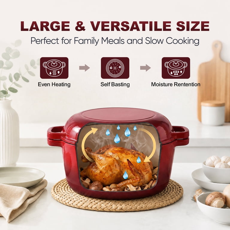 Walchoice 5-Quart Enameled Cast Iron Dutch Oven with Skillet Lid photo 5