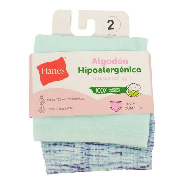 Panty Hanes para Niña Corte Completo Multicolor 2 Piezas Talla 12