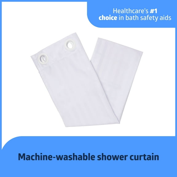 Medline White Polyester Shower Curtain, 74x54in Machine Washable