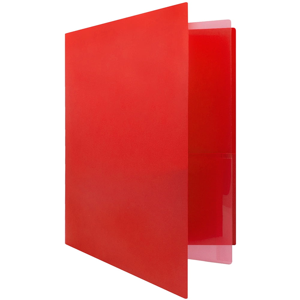 JAM Heavy Duty Plastic Multi Pocket Folders, 4 Pocket, Red, 72 Folders pack