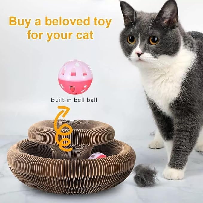 Cocogato Cat Toy, Ball for Cats, Flexible & Foldable Scratcher Cardboard with Bell-Ball, Interactive Toy for Claw Grinding Physical Exercise & Track Adventure (1pc)