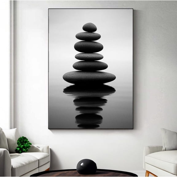 Zen Stones Black White Wall Art Print, Unframed Paper Poster 8x10in