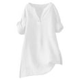 thumbnail image 6 of Xdegoge History Online Linen Shirts for Women Short Plus Size Sleeve V Neck Tops Oversized Split Summer Fashion Tee Shirts Casual Shirts Loose Fit Casual Blouses Ropa Mujer, 6 of 7