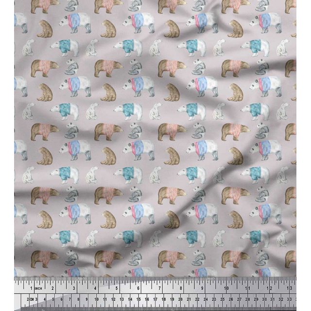 Soimoi Gray Rayon Fabric Bear Animal Print Fabric by the Yard 56 Inch Wide
