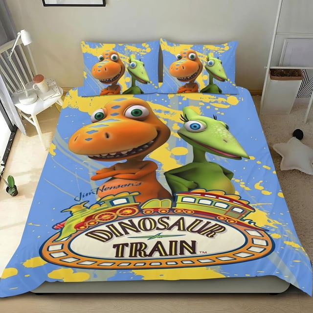 Tren de Dinosaurios Conjunto de sábanas temático, trío de piezas, cómodo y amigable con la piel, diseño único, regalo de decoración para el hogar para familiares, amigos y fans, 90 cm * 190 cm