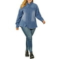 thumbnail image 3 of Agnes Orinda Women's Plus Size Button Down Long Sleeve Denim Shirts 2X Blue, 3 of 9