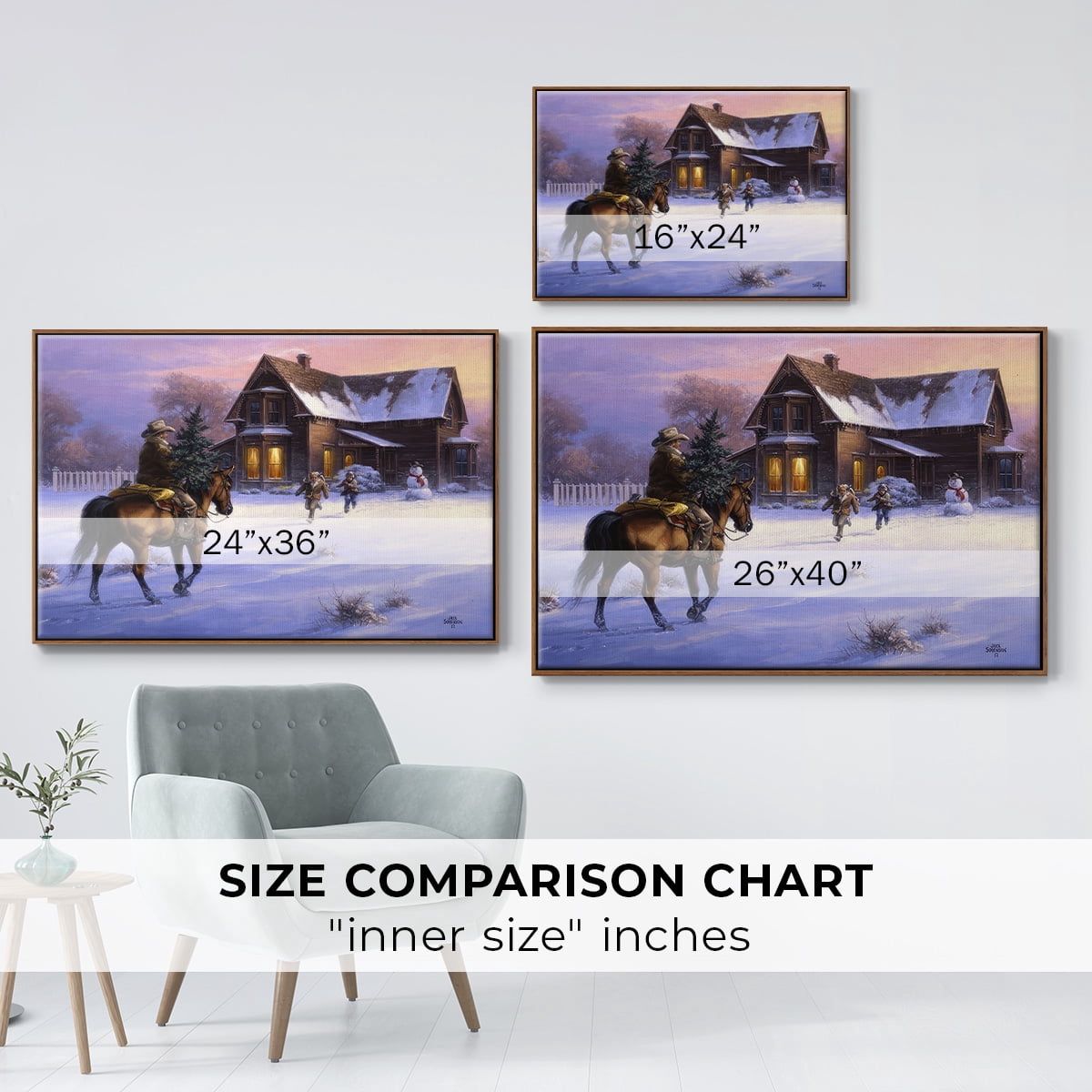 The Day Daddy Brought Home the Tree - Framed Gallery Wrapped Holiday Canvas - 27 x 41 - Rosewood Frame