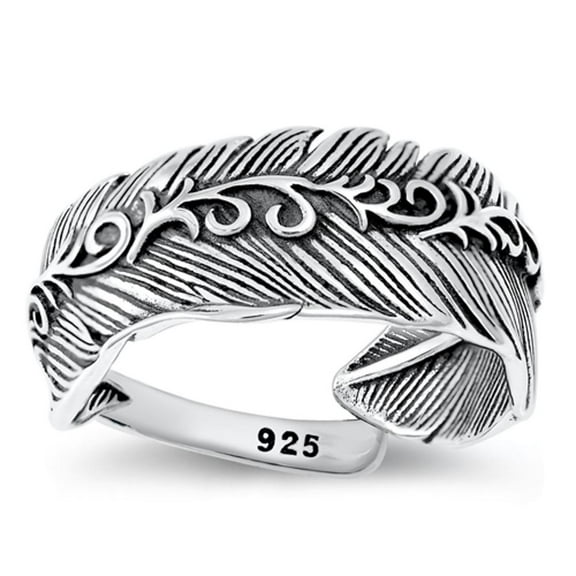 Unique Feather Ring .925 Oxidized Sterling Silver Band Jewelry Female Male Unisex Size 10