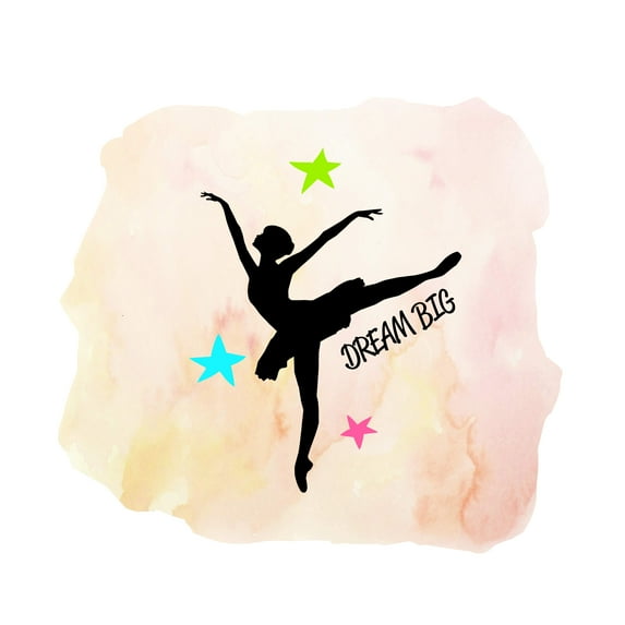 QUOTES - Kids Girls Bedroom Ballerina Silhouette Dream Big Lettering Art Vinyl Decoration Multicolored Stars Design Inspirational Quotes Home Wall Decal Sticker 40" x 36"