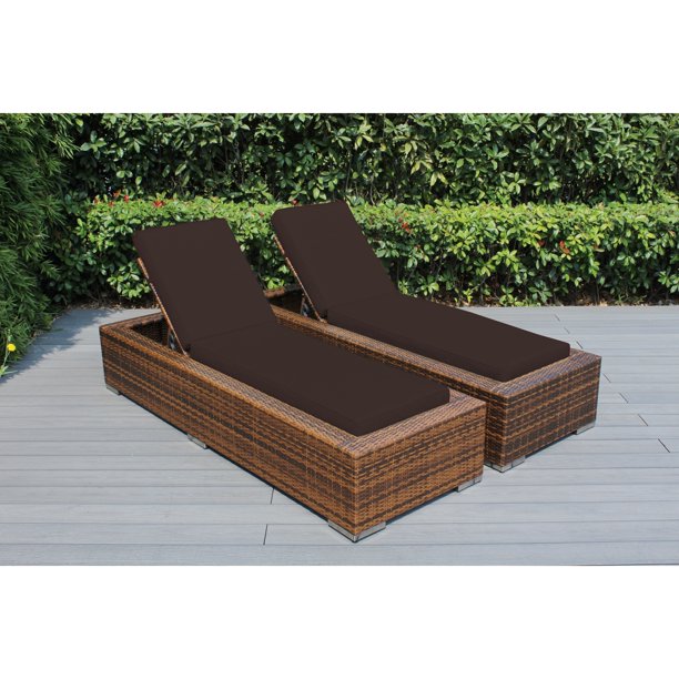 Ohana Outdoor Patio 2 Piece Mixed Brown Wicker Chaise Lounge Set With Cushions Walmart Com Walmart Com