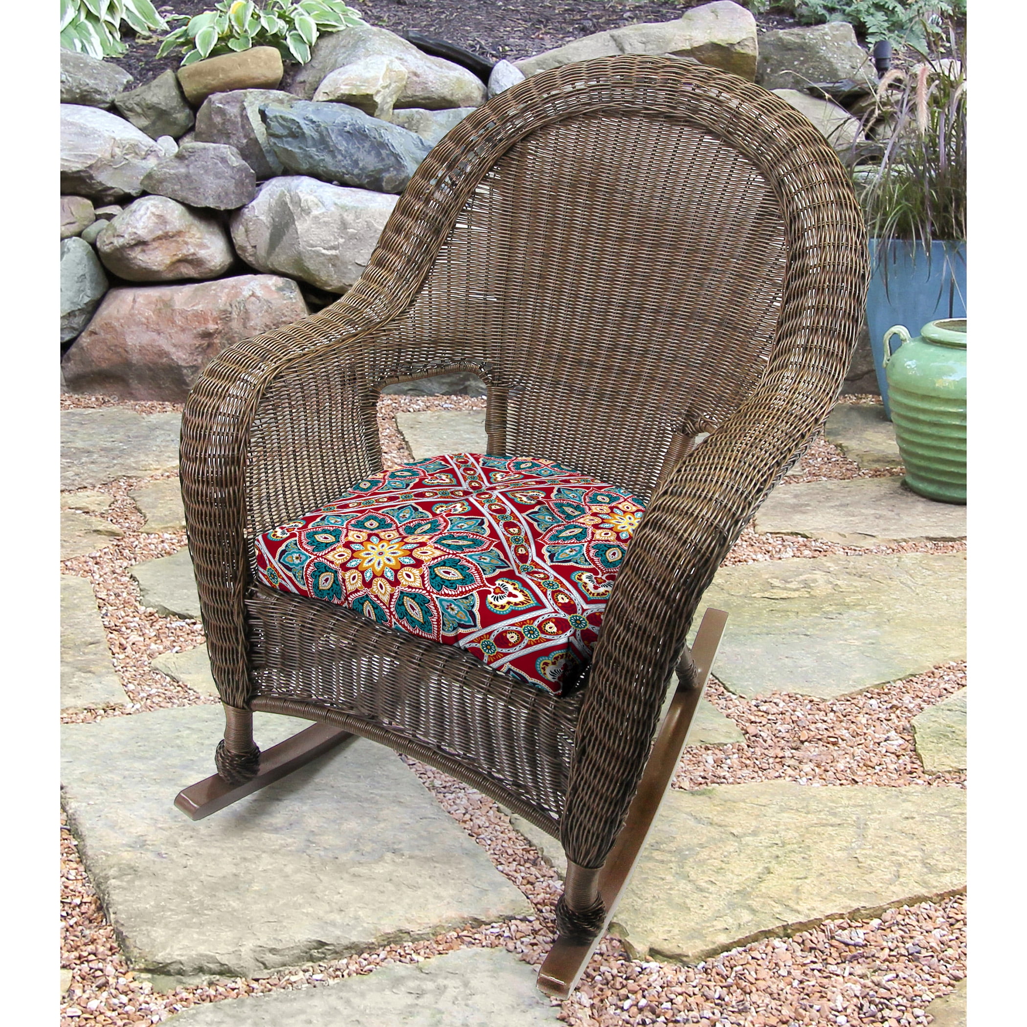 Jordan Manufacturing 18" x 18" Medlo Sonoma Multicolor Medallion Square Tufted Contoured Outdoor Wicker Seat Cushion (2 Pack)