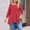 thumbnail image 4 of wdsxpo Womens 3/4 Length Sleeve Shirts Casual Polka Dot Crewneck Shirts High-Low Hem Dressy Tunic Business Work Blouses Plus Size, 4 of 5