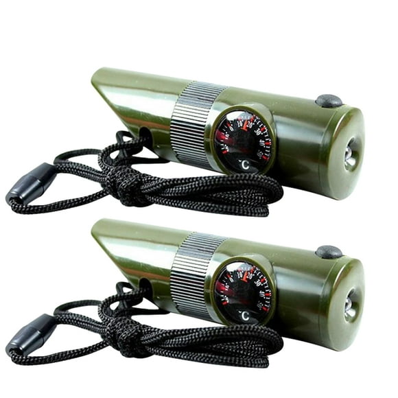 Sifflet d'urgence avec cordon, sifflet de sécurité pour le camping en plein air, la survie, le kayak, la navigation de plaisance et la signalisation, avec boussole thermomètre en corde de nylon, vert,