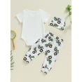 thumbnail image 5 of vera natura Baby Boy Summer Outfit Digger Letter Print Short Sleeves Romper and Elastic Pants Beanies Hat Set 3 Piece Clothes, 5 of 8