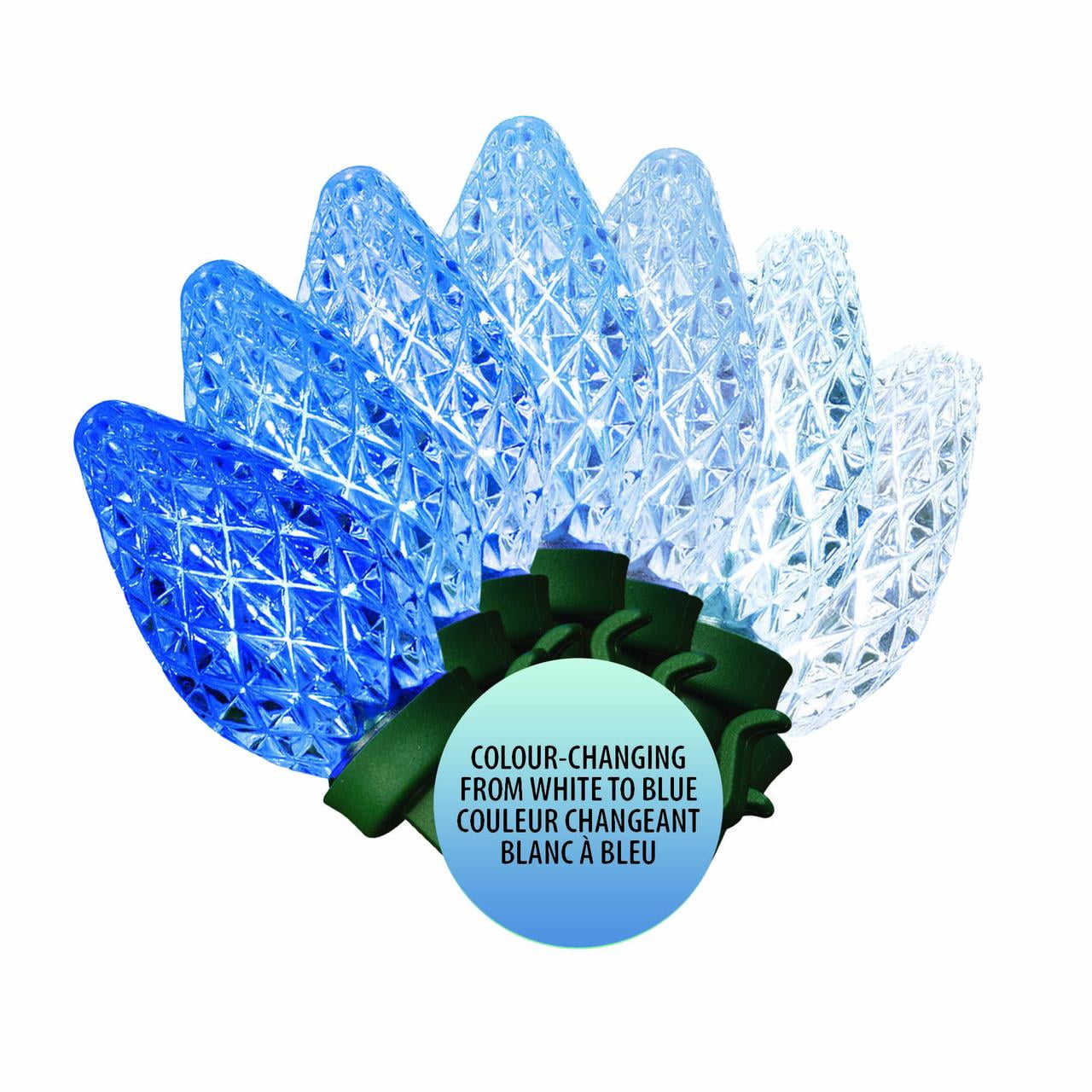 Holiday Time 50-Count LED Diamond-Cut C7 String Christmas Lights, Blue to Cool White, 6"(15.2 cm) bulb spacing