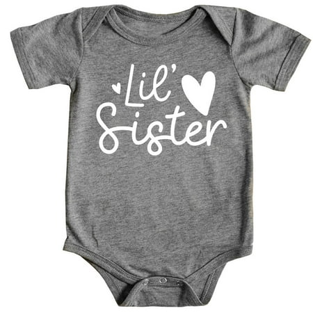 

Olive Loves Apple Lil Sister Heart Bodysuit for Baby Girls Sister Sibling Outfits Granite Heather Bodysuit 12 Months