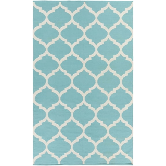 BoutiqueRugs Ivory Trellis Contemporary 3x5 Accent Rug Cotton Hand Woven Aqua Derry Entryway Bedside Nursery Mudroom Bathroom Powder Room Stain Resistant Non-Shedding Pet Friendly