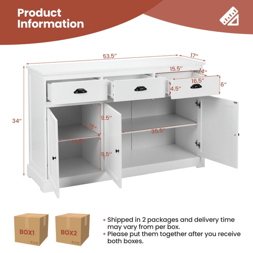 Finihen Kitchen Storage Cabinet, Buffet Sideboard, 3 Drawers Sideboard Buffet Storage with Adjustable Shelves, for Dining Room, Kitchen, Living Room, White Finihen Kitchen Storage Cabinet, Buffet Sideboard, 3 Drawers Sideboard Buffet Storage with Adjustable Shelves, for Dining Room, Kitchen, Living Room, White