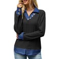 thumbnail image 6 of Wevis Women's Patch Denim Collar Knit Sweater Button Down Long Sleeve Autumn Blouse Casual Layered Look Fall Pullover Tops, 6 of 7