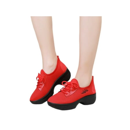 

Wazshop Ladies Trainers Comfort Sneakers Breathable Walking Shoe Lightweight Mesh Dance Sneaker Womens Shoes Slip On Non-Slip Red 5.5