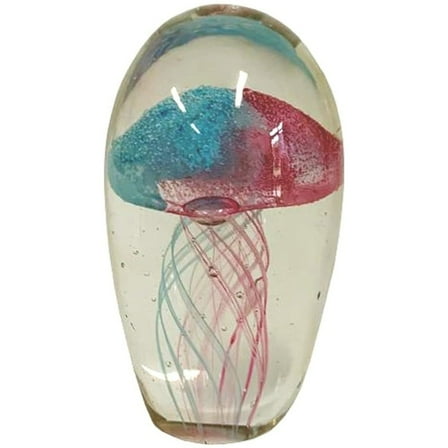 Barry Owens BV944 Glow in the Dark Glass Jellyfish Figurine Very Small at Just 3 Inches Tall, Pink and Blue