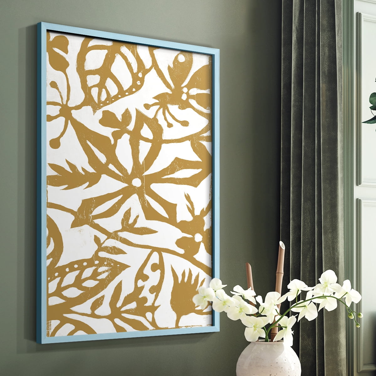 White On White IV V30 Framed Print in Blue Solid Wood 11 x 14 Framed Print