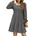 thumbnail image 2 of Fantaslook Fall Dresses for Women Square Neck Long Sleeve Dresses Casual Babydoll Sweater Dress, 2 of 8
