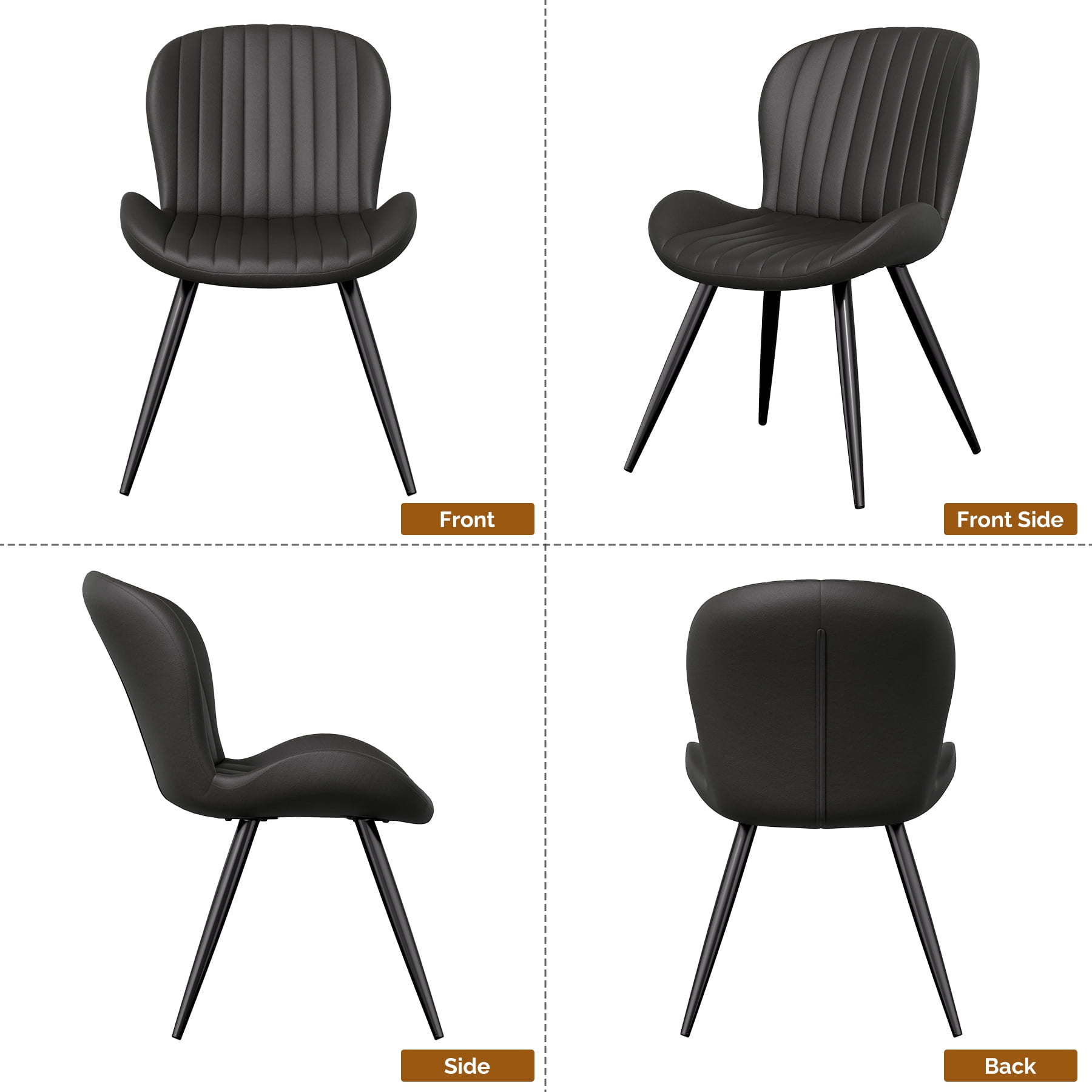 MOONMISS Dining Chairs Set of 2, Upholstered Kitchen Chairs with Backrest and Metal Legs,Black