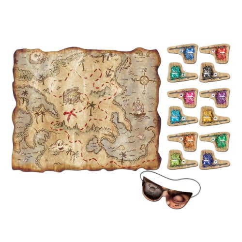 Pirate Treasure Map Party Game (mask & 12 flags included) Party Accessory (1 count) (1/Pkg)