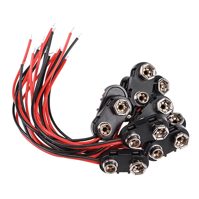 Unique Bargains 10pcs DC 9V Battery Clip T-Type Hard Buckle Connector Lead Wire 10cm Length