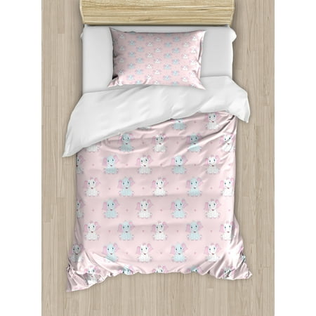 Matching Crib And Twin Bedding Sets Pastel Duvet Cover Set, Pattern of Repeating Baby Elephants Smiling with Mini Hearts, Decorative Bedding Set with Pillow Shams, Rose Baby Pink, by Ambesonne ()